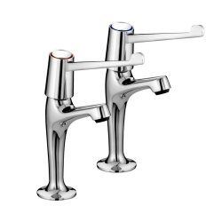 Bristan Value Chrome Lever High Neck Pillar Taps with 6 Inch Handles