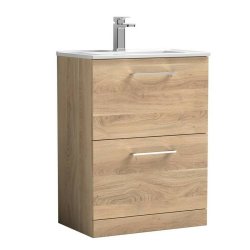 Nuie Arno Bleached Oak 600mm Floor Standing 2 Drawer Vanity Unit (ARN3033A)