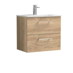 Nuie Arno Bleached Oak 600mm Wall Hung 2 Drawer Vanity Unit (ARN3024A)