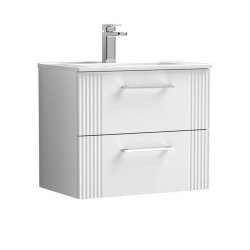 Nuie Deco White 600mm Wall Hung 2 Drawer Vanity Unit (DPF193A)