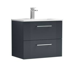 Nuie Deco Soft Black 600mm Wall Hung 2 Drawer Vanity Unit (DPF1493A)