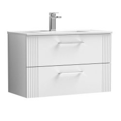 Nuie Deco White 800mm Wall Hung 2 Drawer Vanity Unit (DPF195A)