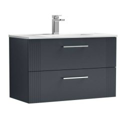 Nuie Deco Soft Black 800mm Wall Hung 2 Drawer Vanity Unit (DPF1495A)