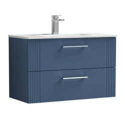 Nuie Deco Blue 800mm Wall Hung 2 Drawer Vanity Unit (DPF395A)
