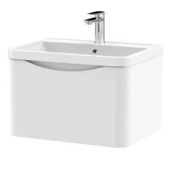 Nuie Lunar White 600mm Wall Hung 1 Drawer Vanity Unit (LUN105A)