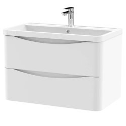 Nuie Lunar White 800mm Wall Hung 2 Drawer Vanity Unit (LUN104A)