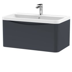 Nuie Lunar Soft Black 800mm Wall Hung 1 Drawer Vanity Unit (LUN1406A)