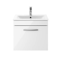 Nuie Athena White 500mm Wall Hung 1 Drawer Vanity Unit (ATH013A)