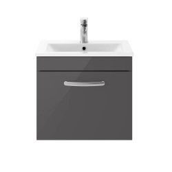 Nuie Athena Grey 500mm Wall Hung 1 Drawer Vanity Unit (ATH073A)