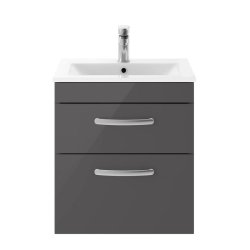 Nuie Athena Grey 500mm Wall Hung 2 Drawer Vanity Unit (ATH074A)