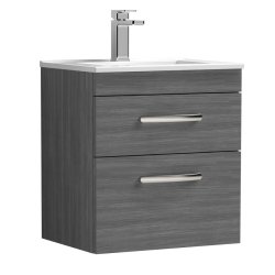 Nuie Athena Anthracite 500mm Wall Hung 2 Drawer Vanity Unit (ATH018A)