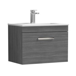 Nuie Athena Anthracite 600mm Wall Hung 1 Drawer Vanity Unit (ATH039A)
