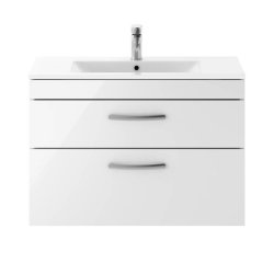 Nuie Athena White 800mm Wall Hung 2 Drawer Vanity Unit (ATH069A)