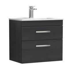 Nuie Athena Black 600mm Wall Hung 2 Drawer Vanity Unit (ATH047A)