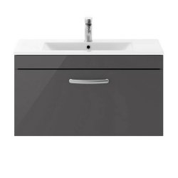 Nuie Athena Grey 800mm Wall Hung 1 Drawer Vanity Unit (ATH080A)