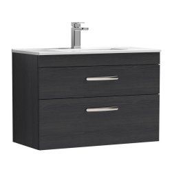 Nuie Athena Black 800mm Wall Hung 2 Drawer Vanity Unit (ATH068A)
