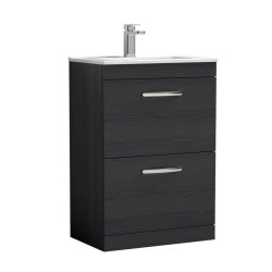 Nuie Athena Black 600mm Floor Standing 2 Drawer Vanity Unit (ATH033A)