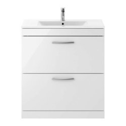 Nuie Athena White 800mm Floor Standing 2 Drawer Vanity Unit (ATH055A)