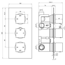 Ajax Hedon Chrome Round Thermostatic Three Outlet Triple Shower Valve