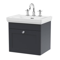 Nuie Classique Soft Black 500mm Wall Hung 1 Drawer Vanity Unit (CLC1491A)