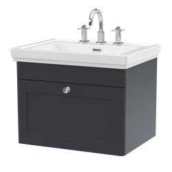 Nuie Classique Soft Black 600mm Wall Hung 1 Drawer Vanity Unit (CLC1494A)