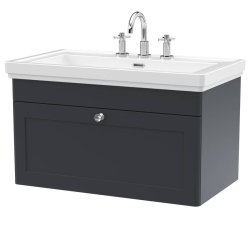 Nuie Classique Soft Black 800mm Wall Hung 1 Drawer Vanity Unit (CLC1496A)