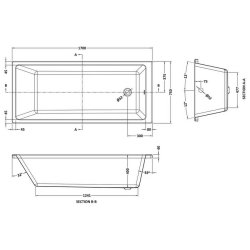 Nuie Thin Edge 1700 x 750mm Square Single Ended Bath