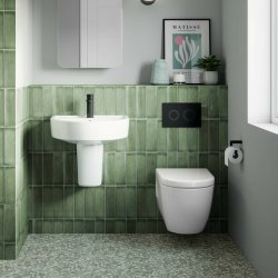 Nuie Round Dual Flush Concealed Cistern With Frame with Black Plate