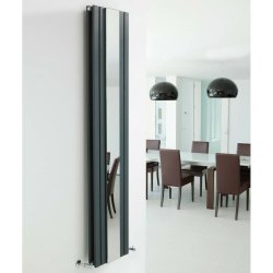 Nuie Sloane Anthracite 1800 x 381mm Vertical Double Panel Radiator with Mirror