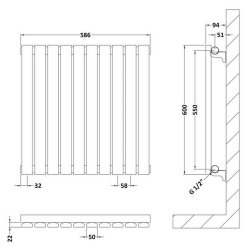 Nuie Sloane White 600 x 586mm Horizontal Single Panel Radiator