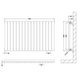 Nuie Sloane Anthracite 600 x 992mm Horizontal Single Panel Radiator