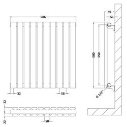 Nuie Sloane Anthracite 600 x 586mm Horizontal Double Panel Radiator
