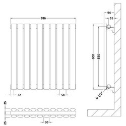 Nuie Revive Anthracite 600 x 586mm Horizontal Double Panel Radiator