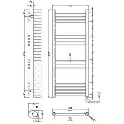 Nuie Electric Brushed Brass 1200 x 500mm Round Ladder Towel Rail