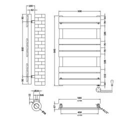 Nuie Electric Chrome 840 x 500mm Square Flat Towel Rail