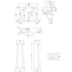 Nuie Carlton 560mm 2TH Basin and Pedestal