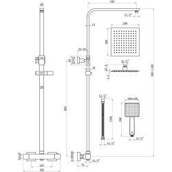 Ajax Hedon Square Thermostatic Bar Mixer Shower with Overhead Kit in Chrome