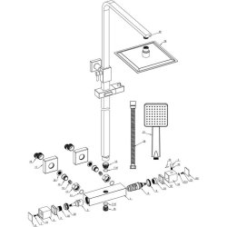 Ajax Hedon Square Thermostatic Bar Mixer Shower with Overhead Kit in Chrome