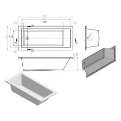 Ajax Armthorpe 1700 x 750mm Supercast Square Single Ended Bath