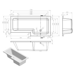 Ajax Armthorpe 1700 x 850mm RH L Shape Shower Bath with Brushed Brass Screen