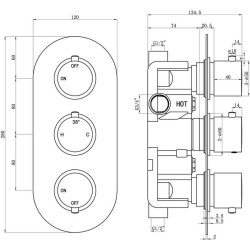 Ajax Thrunscoe Chrome Round Thermostatic Two Outlet Triple Shower Valve