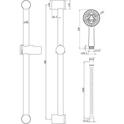 Ajax Chrome Round Slider Rail Kit and 3 Mode Shower Handset