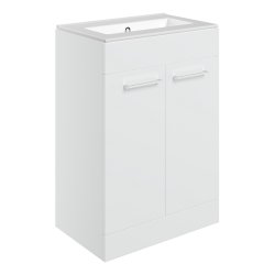 Ajax Walesby 610mm White Gloss Floor Standing Vanity Unit Zero Tap Hole Basin