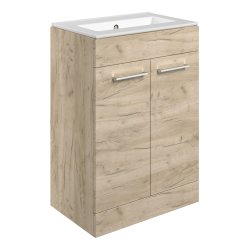 Ajax Walesby 610mm Oak Floor Standing Vanity Unit Zero Tap Hole Basin