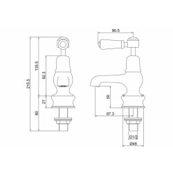 Burlington Kensington Chrome 3 Inch Cloakroom Basin Taps Burlington Kensington Chrome 3 Inch Cloakroom Basin Taps Regent Dimensions