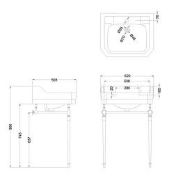 Burlington 610mm Brushed Nickel Basin Washstand Dimensions
