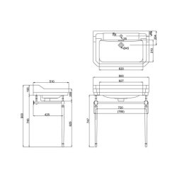 Burlington 800mm Brushed Nickel Basin Washstand Dimensions