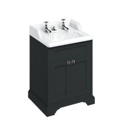 Burlington Freestanding 650mm Matt Black Vanity Unit with Doors and Basin Two Tap Hole with Invisible Overflow