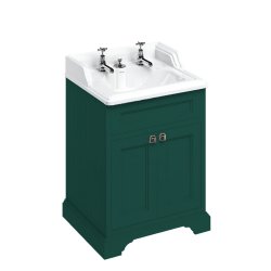 Burlington Freestanding 650mm Matt Green Vanity Unit with Doors and Basin Two Tap Hole with Invisible Overflow