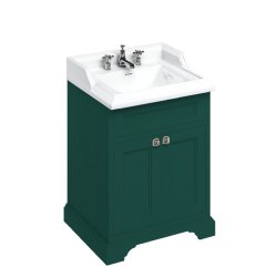 Burlington Freestanding 650mm Matt Green Vanity Unit with Doors and Basin Three Tap Hole Basin